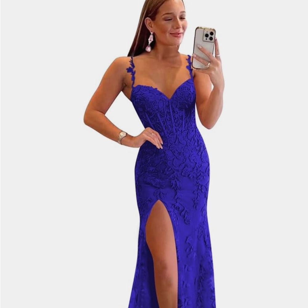 Stunning Royal Blue Lace Prom Dress